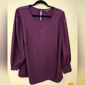 ELOQUII SIZE 16  LONG SLEEVE, PURPLE, BUTTON CUFF, LOOSE, ROUND NECK, BLOUSE TOP